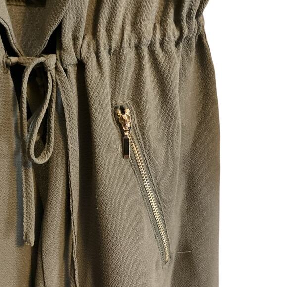 Kismet Olive Green Drape Front Utility Jacket Drawstring Waist Zip Pockets Sz M - Picture 7 of 11